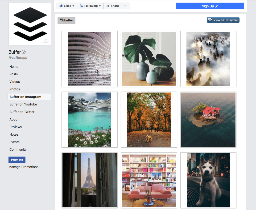 Buffer Instagram on Facebook Page