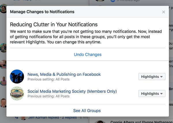 Facebook is actively reducing clutter by showing users fewer notifications from certain groups.