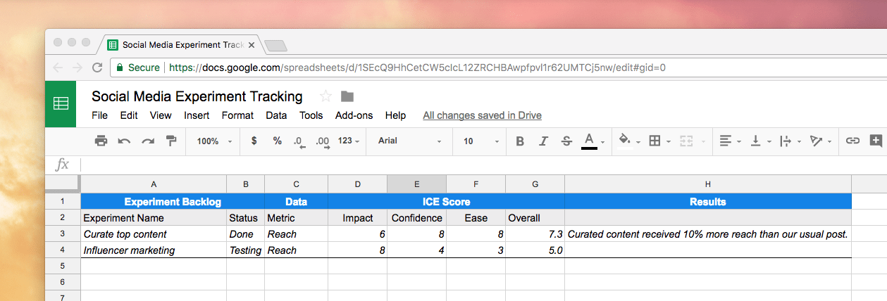 Social media experiment tracking