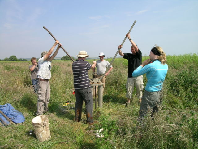 Collecting sediment cores at what was once the deepest part of an ancient lake.