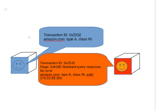 What a typical DNS conversation between a device and a DNS resolver looks like. 