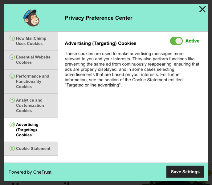 MailChimp advertising cookies