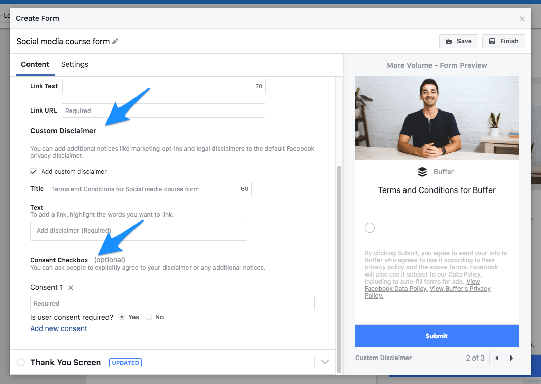 Facebook lead ad form