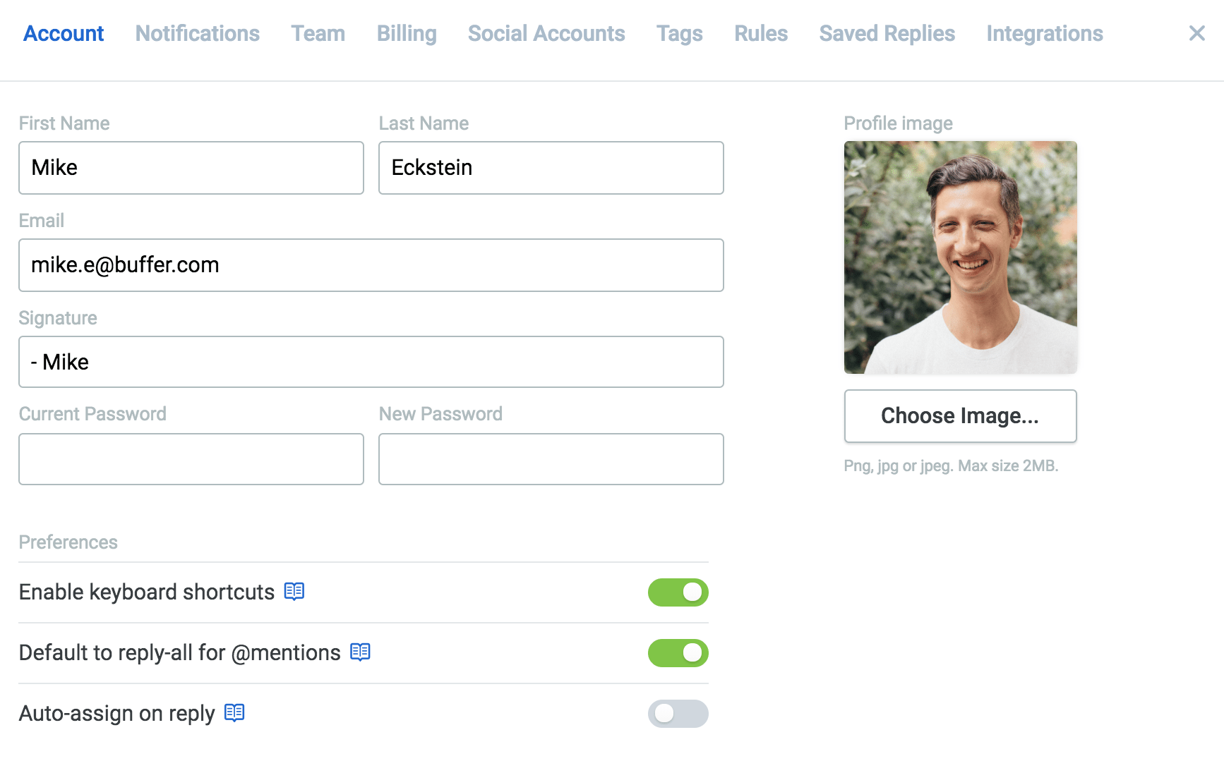 screenshot of Reply settings