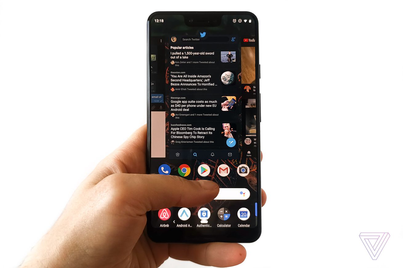 <em>Android Pie’s multitasking menu on the Google Pixel 3 XL.</em>