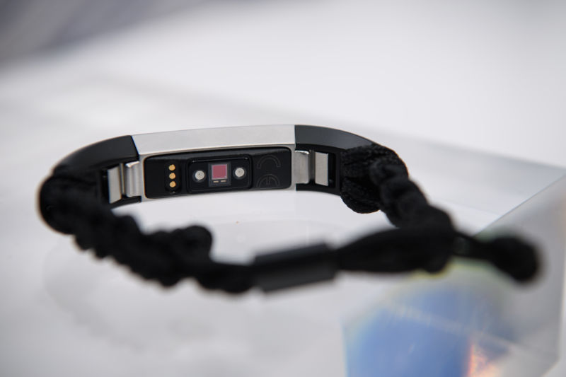 A close up of the underside of the Fitbit Alta HR, which tracks a users heart rate