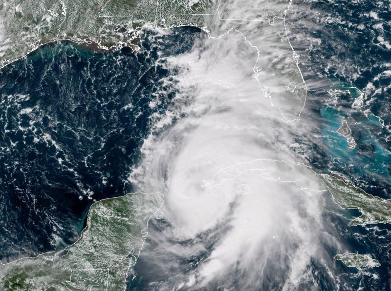 Satellite view of hurricane over Atlantic Ocean.