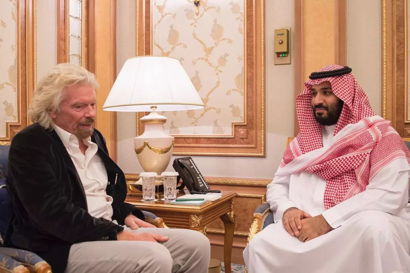 <em>Richard Branson meeting with Prince Mohammad, released during the original announcement in October last year</em>