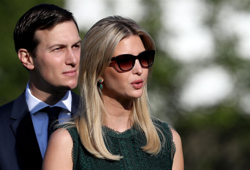 Ivanka Trump and Jared Kushner on the South Lawn of the White House.