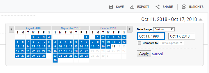 Date Picker in Google Analytics