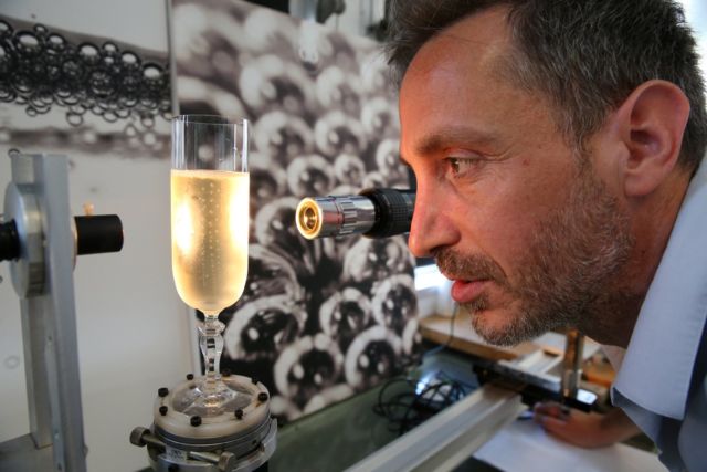 Gerard Liger-Belair studies the physics of champagne in his lab at the University of Reims.