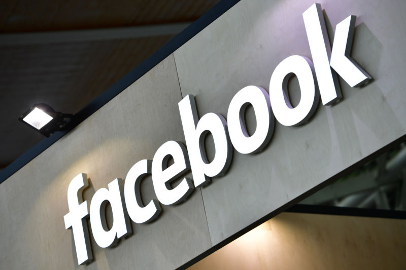 The Facebook logo is displayed at the 2018 CeBIT technology trade fair on June 12, 2018, in Hanover, Germany.