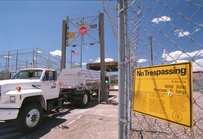 A truck outside of Los Alamos.