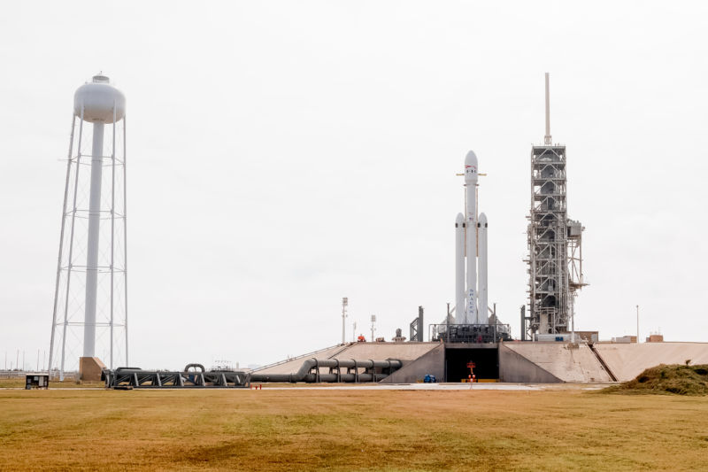 A view of the Falcon Heavy rocket on Monday, from one-quarter of a mile away.