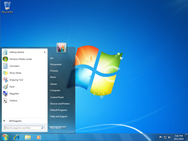 As a reminder, here's what the default Start menu looked like in Windows 7. 