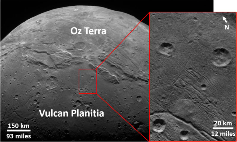 Image of craters on a moon.