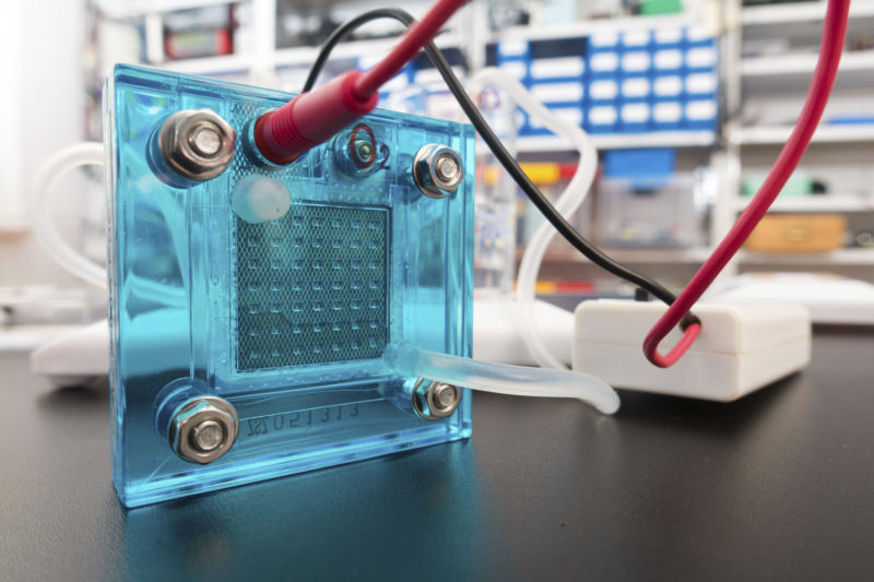 Close-up of a hydrogen fuel cell.