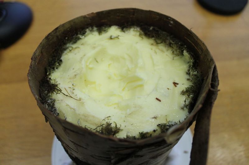 Modern-day bog butter, made by Benjamin Reade of the Nordic Food Lab and sampled by participants at the Oxford Symposium on Food and Cookery in 2012. It's something of an acquired taste.