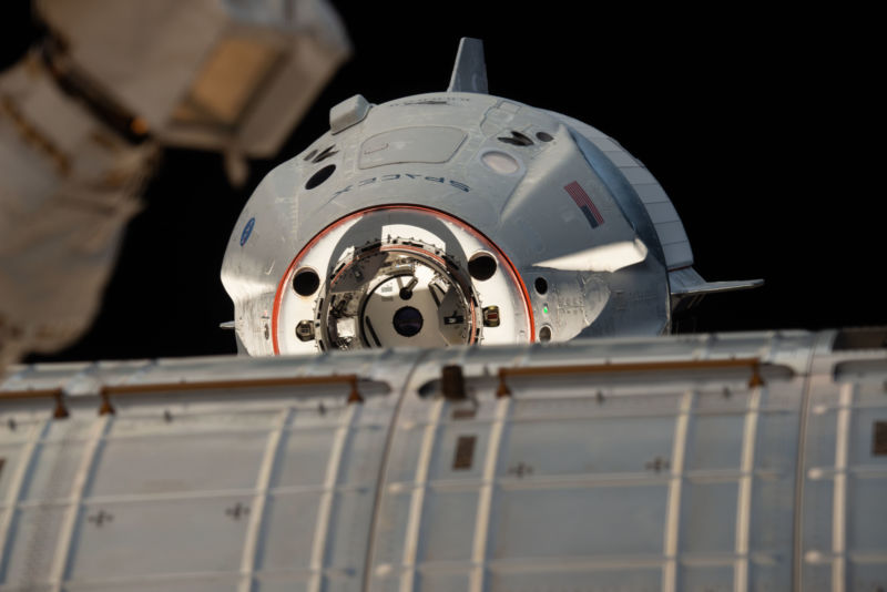 SpaceX's Crew Dragon approaches the International Space Station in March, 2019.