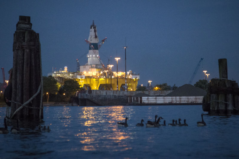 An offshore oil drilling rig.