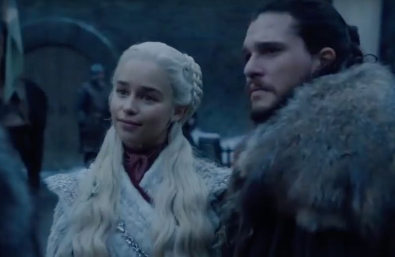 Jon Snow (Kit Harington) brings Daenerys Targaryen (Emilia Clarke) home to meet the family at Winterfell.