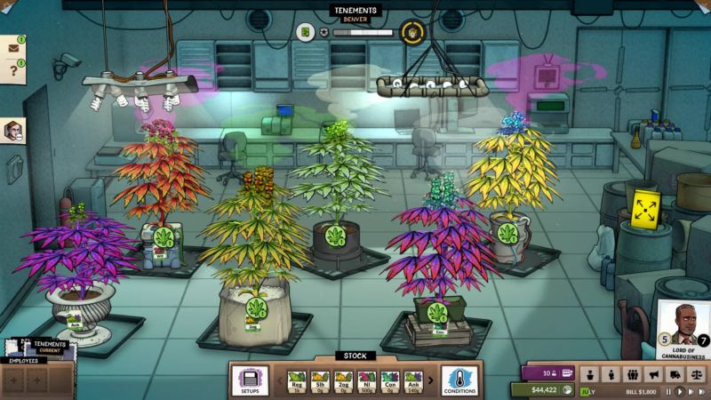 A scene from a grow room in <em>Weedcraft, Inc.</em>, where you can become "Lord of Canabusiness"