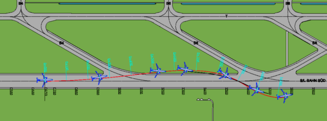 The path Singapore Airlines flight SQ327 took after landing.