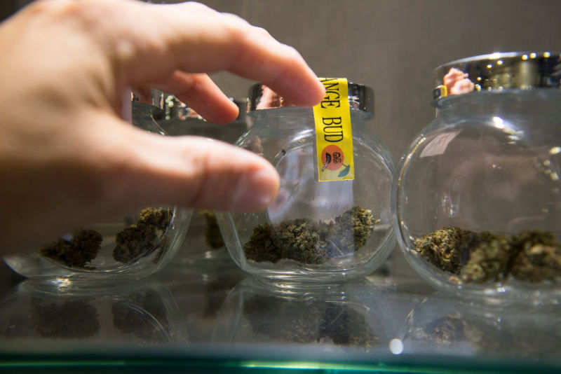 Legal cannabis for sale in a tobacco shop in Italy. 