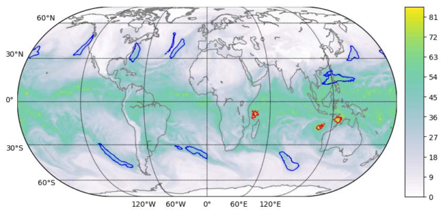 The impressive part about the segmentation masks overlaid on this map projection has nothing to do with antialiasing—it's the 300+ petaflops needed to analyze an entire planet's worth of atmospheric data in order to produce it.