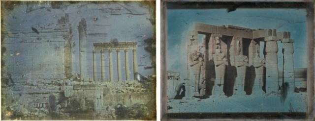 Examples of a gilded (left) and unglued (right) daguerreotype created in 1844 by Joseph-Philabert Girault de Prangey.