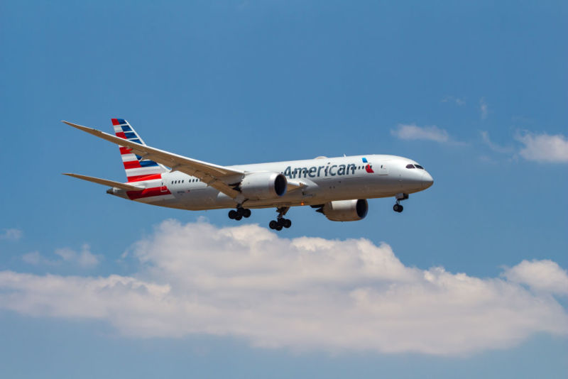 American Airlines Boeing 787-8 Dreamliner aircraft with registration N818AL landing at Athens International Airport.