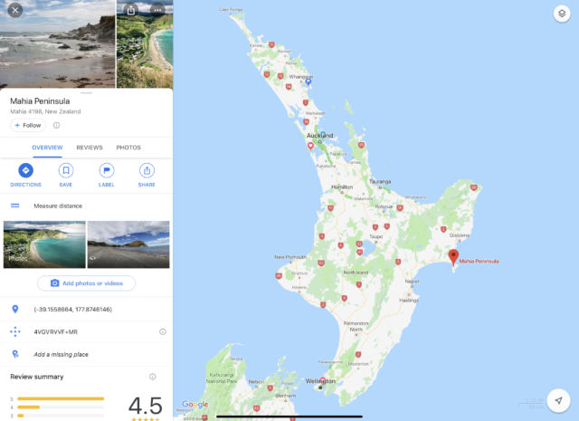 Here's a Google Maps screenshot of Auckland to Mahia for context.