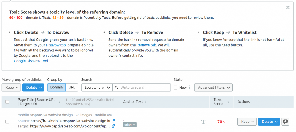 technical seo tool for checking for toxic links