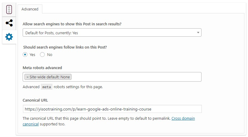 yoast plugin for wordpress to create canonical URLs, technical SEO tool