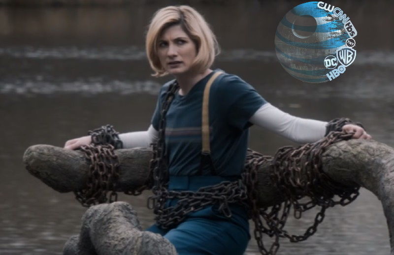 Jodie Whittaker, who plays <em>Doctor Who</em>'s 13th Doctor, is seen here contemplating her future fate chained to HBO Max.