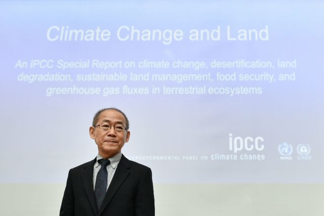 IPCC chairman Hoesung Lee arrives to a press conference on a special IPCC report on climate change and land.