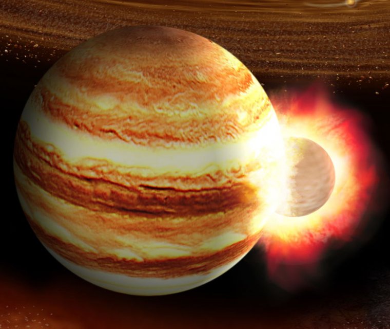 Image of an object smashing into Jupiter.