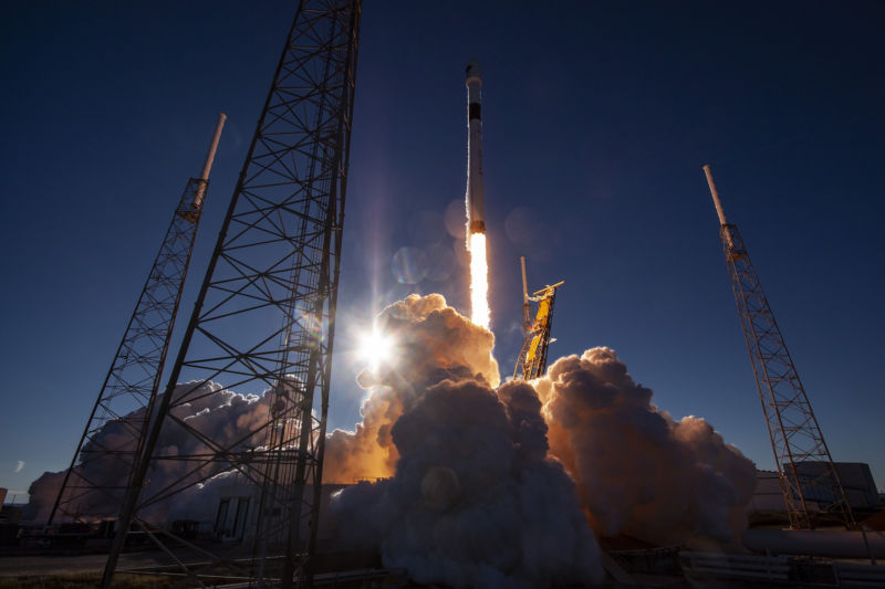 A Falcon 9 rocket launches a GPS III satellite for the Air Force in December 2018.