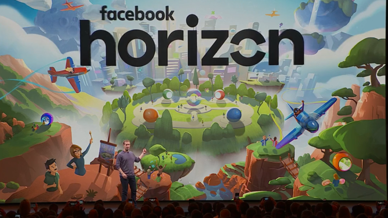 Mark Zuckerberg reveals <em>Facebook Horizon</em> at Oculus Connect 6 in San Jose, California.