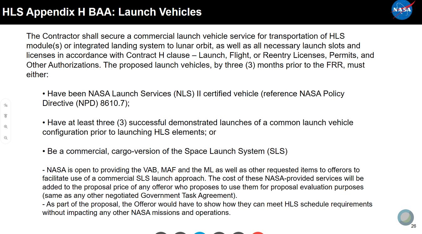 Human Landing System booster considerations.