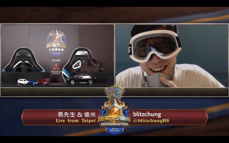 Ng "Blitzchung" Wai Chung declares his support for Hong Kong while two announcers duck behind their desks.