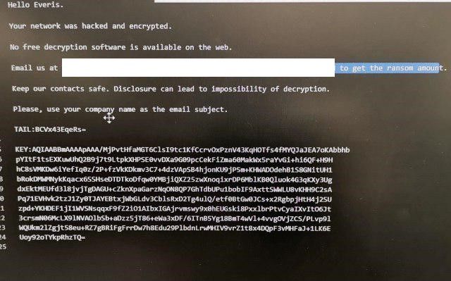 The ransomware note delivered to Everis.
