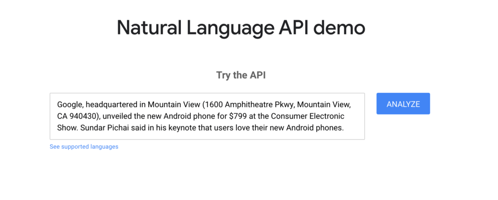 Google's NLP API demo