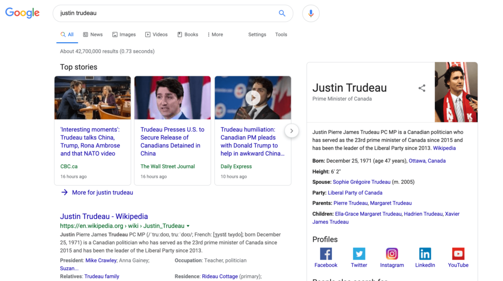 How Google uses entities example Justin Trudeau search