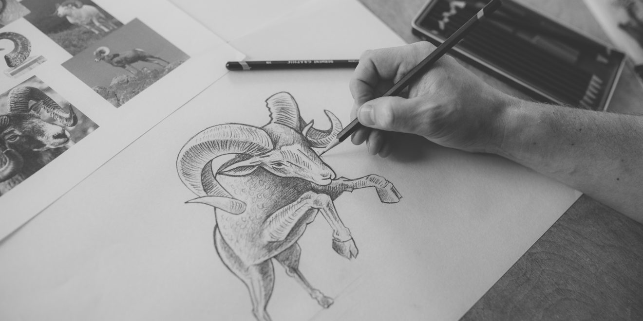 someone hand-drawing a ram