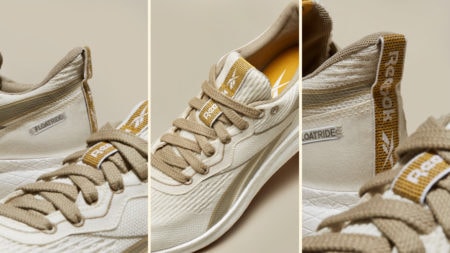 Triptych of Reebok Floatride sustainable footwear