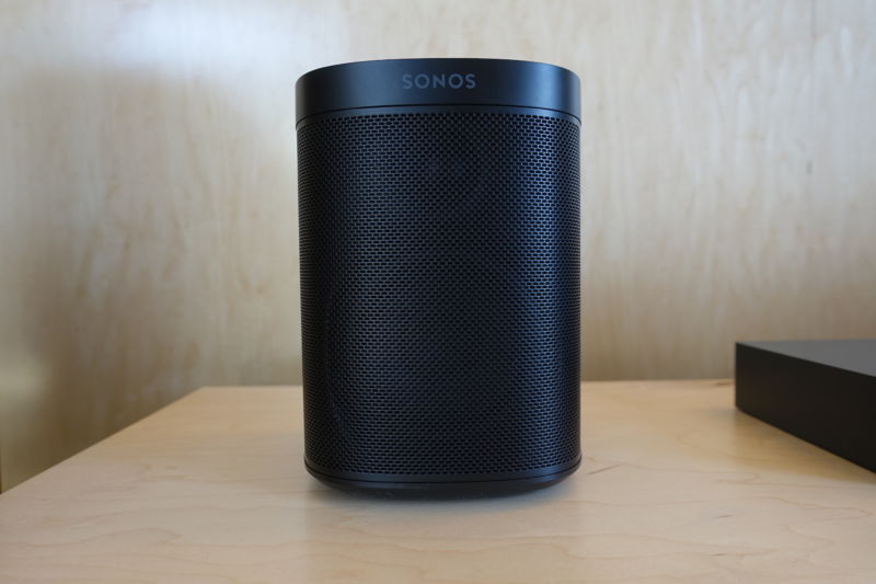 Photograph of cylindrical smart speaker.