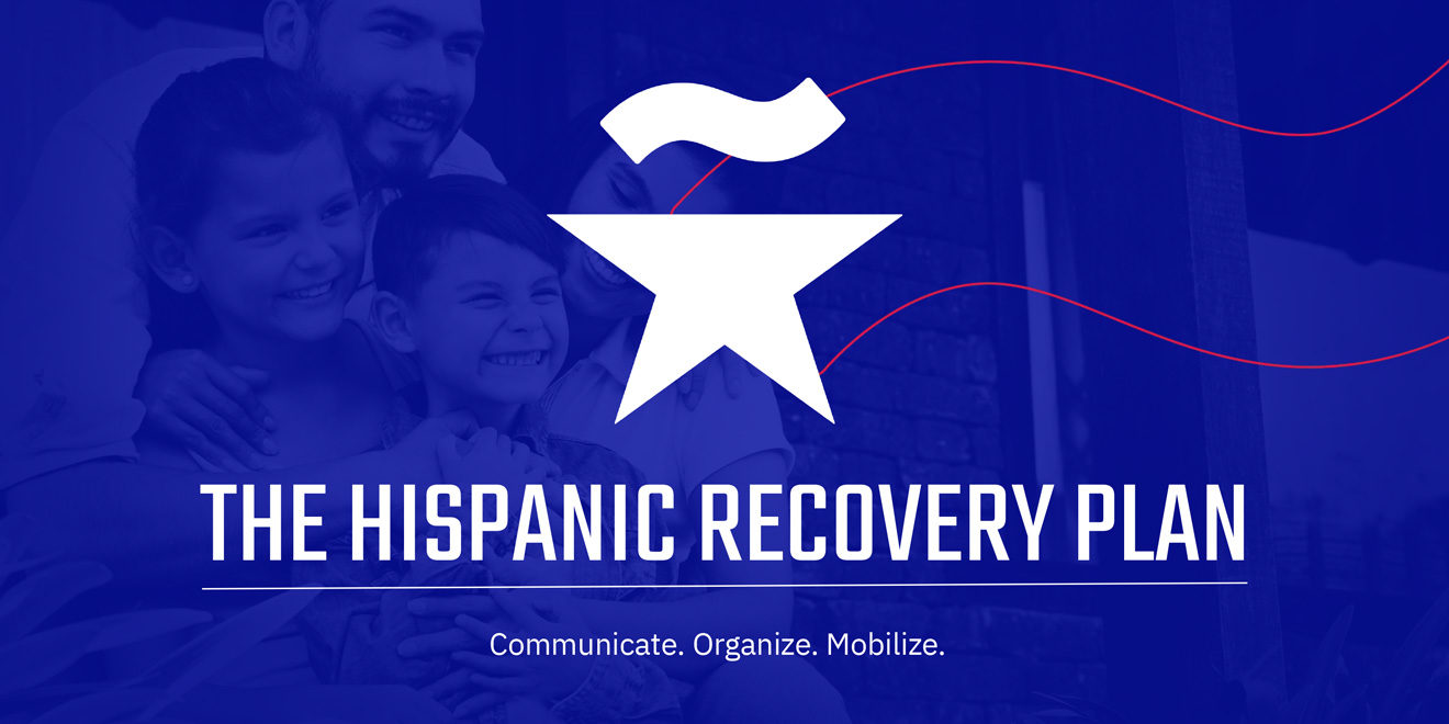 Text that says The Hispanic Recovery Plan along with a star with an 'eñe' on top