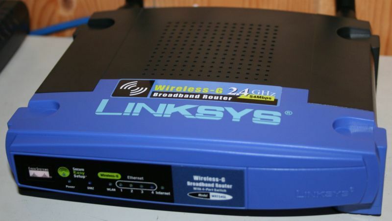 Photograph of a Linksys router.