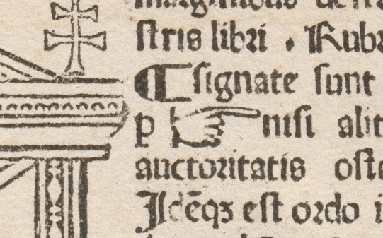 The first printed manicule. Milan, 1479.